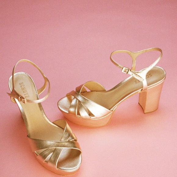 SCHUTZ Keefa Platform Sandals Platina Gold Metallic - Picture 11 of 14